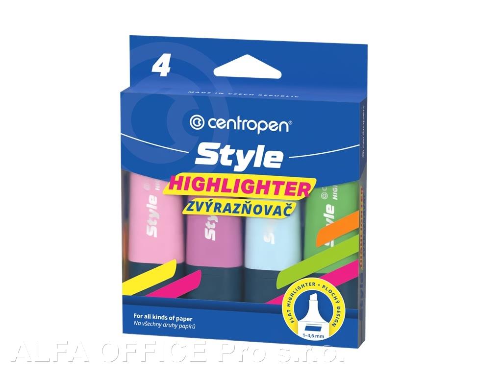 Zvýrazňovač Centropen 6252 Style Soft - pastelová sada 4 ks