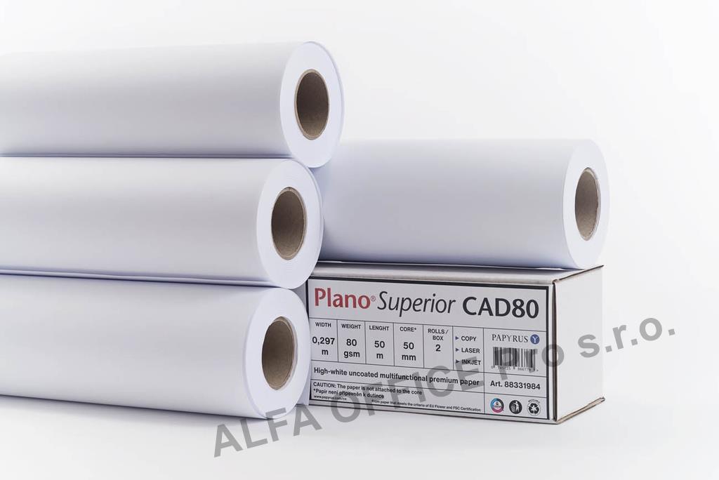Plotrový papír v roli Plano Superior - 297 mm x 50 m x 50 mm / 80 g