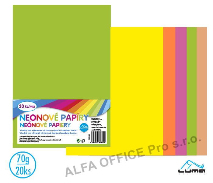 Barevné papíry A4 nelepicí 20 listů / neonový mix