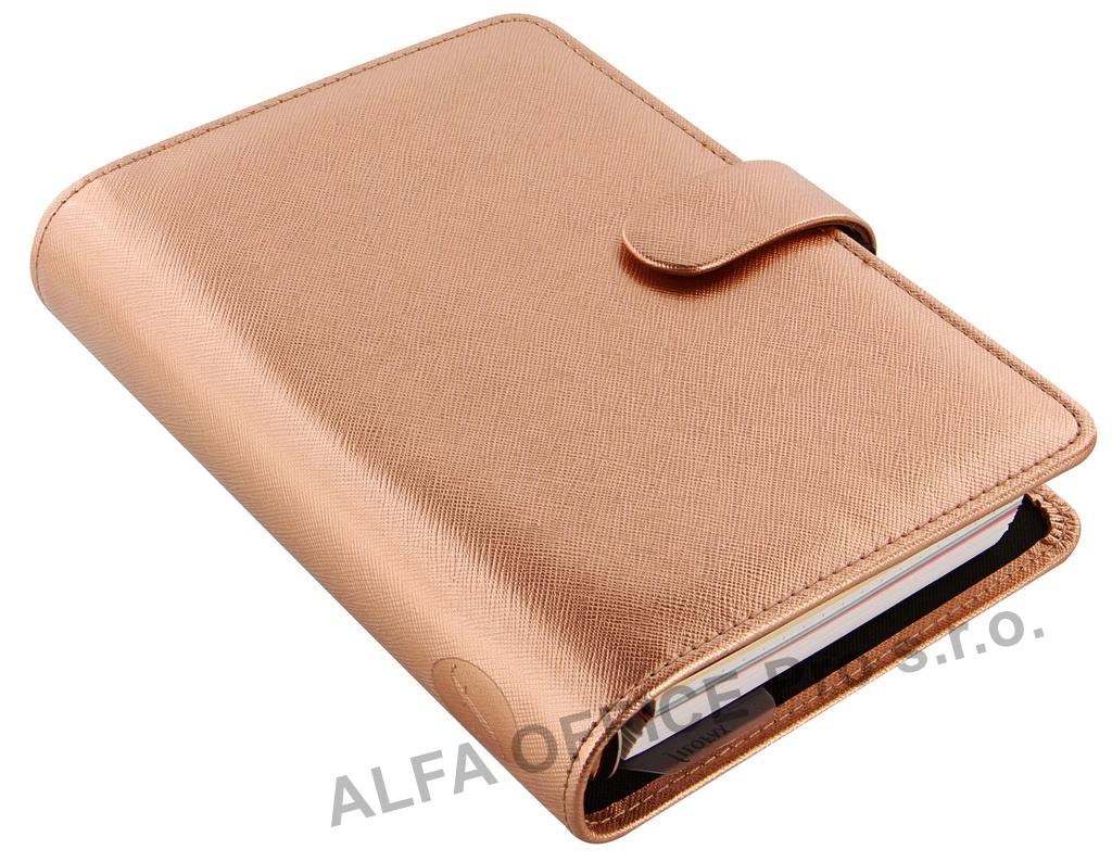 Filofax Saffiano Metalic A6 osobní týdenní růžově-zlatá