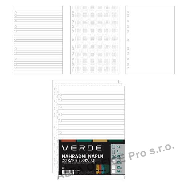 Náhradní náplň do kroužkových záznamníků VERDE Karis - A5 / 90 listů