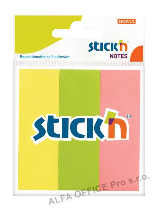 Samolepicí záložky Stick´n by Hopax - 25 x 76 mm / 3 x 50 lístků / neonové barvy