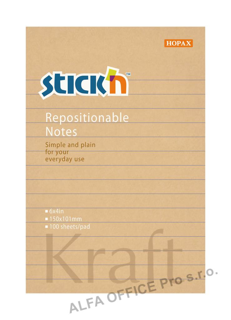Samolepicí bločky Stick´n by Hopax - 101 mm x 150 mm / linka / 100 lístků / kraft