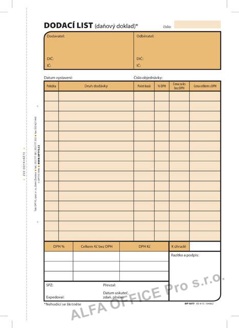 Optys 1077 dodací list 100 listů NCR A5