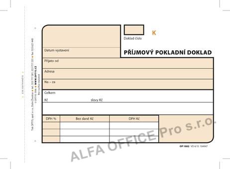 Optys 1082 příjmový pokladní doklad číslovaný 3 x 25 listů NCR A6