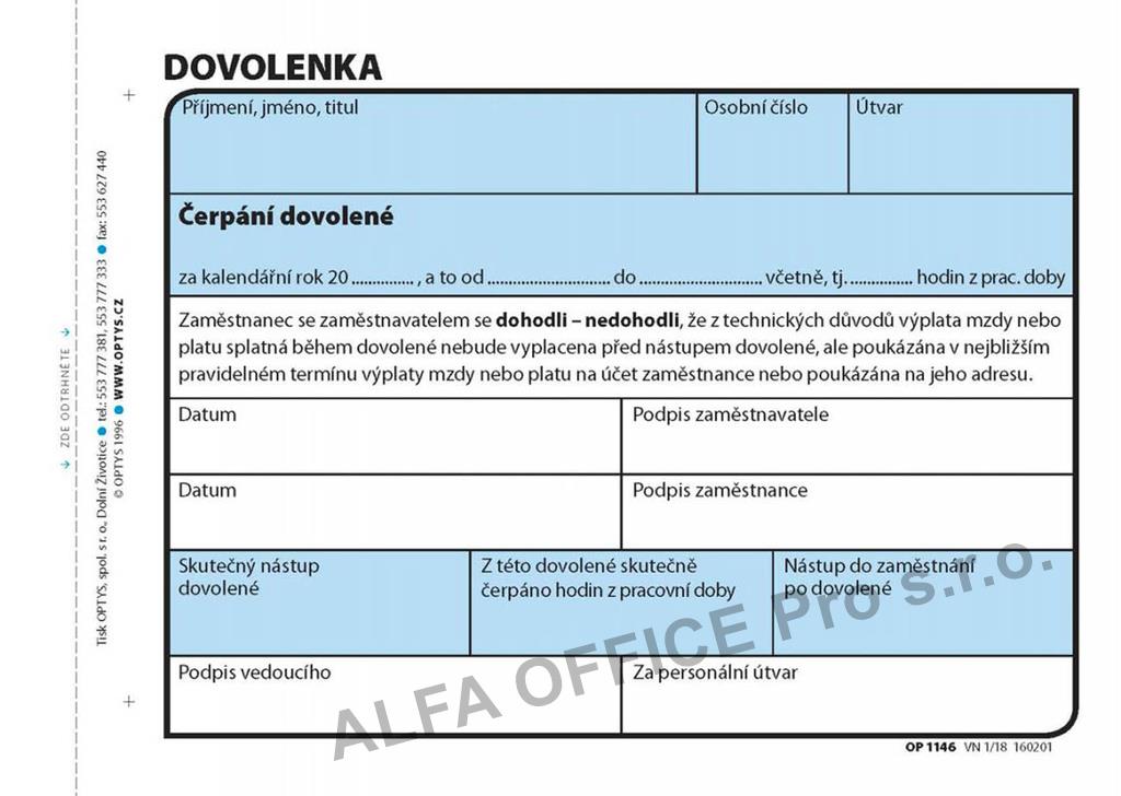 Optys 1146 dovolenka 100 listů A6