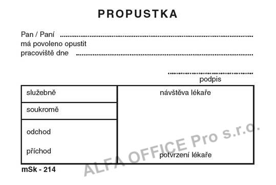 MSK 7400214 propustky 100 listů A7