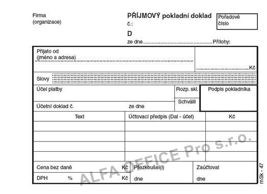 MSK 47 příjmový pokladní doklad číslovaný + stvrzenka 2 x 50 listů NCR A6