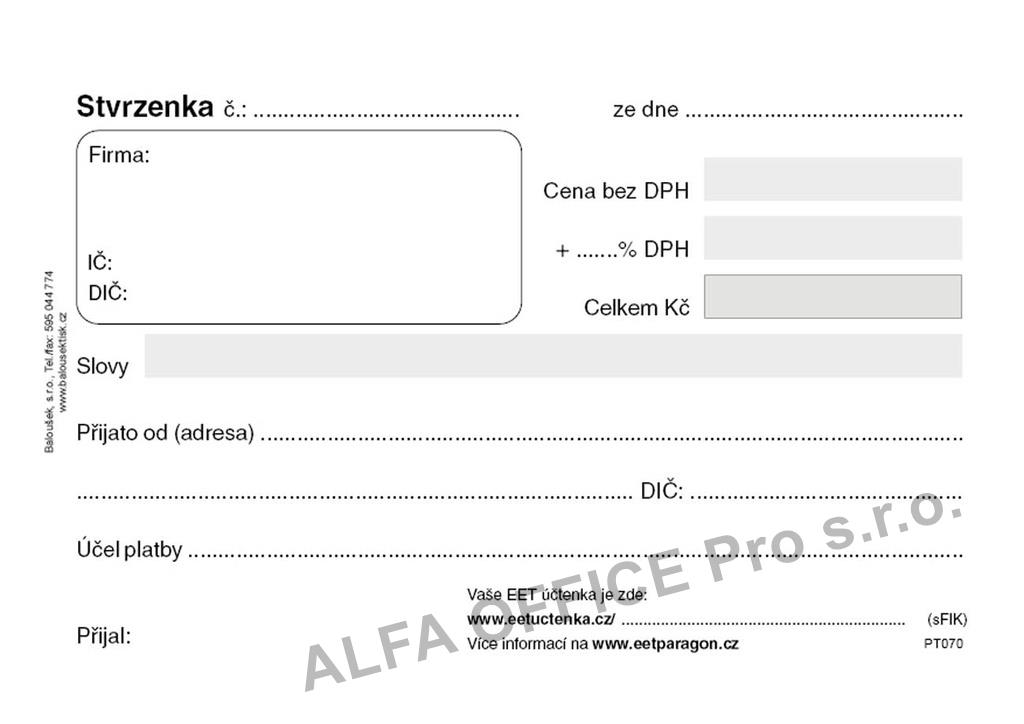 Stvrzenka Baloušek A6 / 50 listů / NCR / PT070