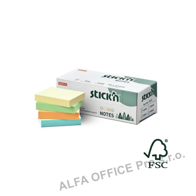 Samolepicí bločky Stick´n by Hopax FSC - 38 x 51 mm / 12 x 100 l / mix pastel