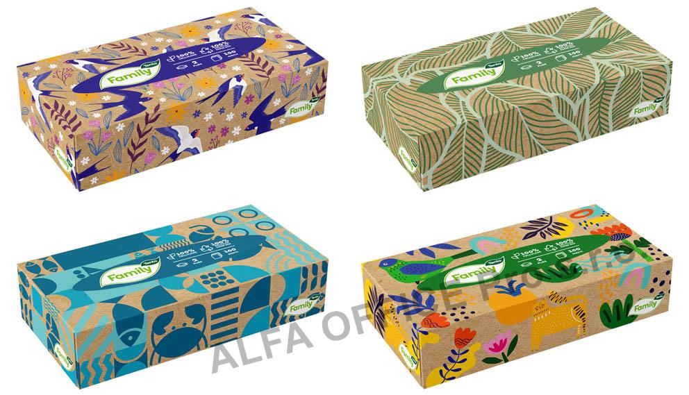 Kapesníčky papírové kosmetické Tento FAMILY - mix motivů / dvouvrstvé / 100 ks