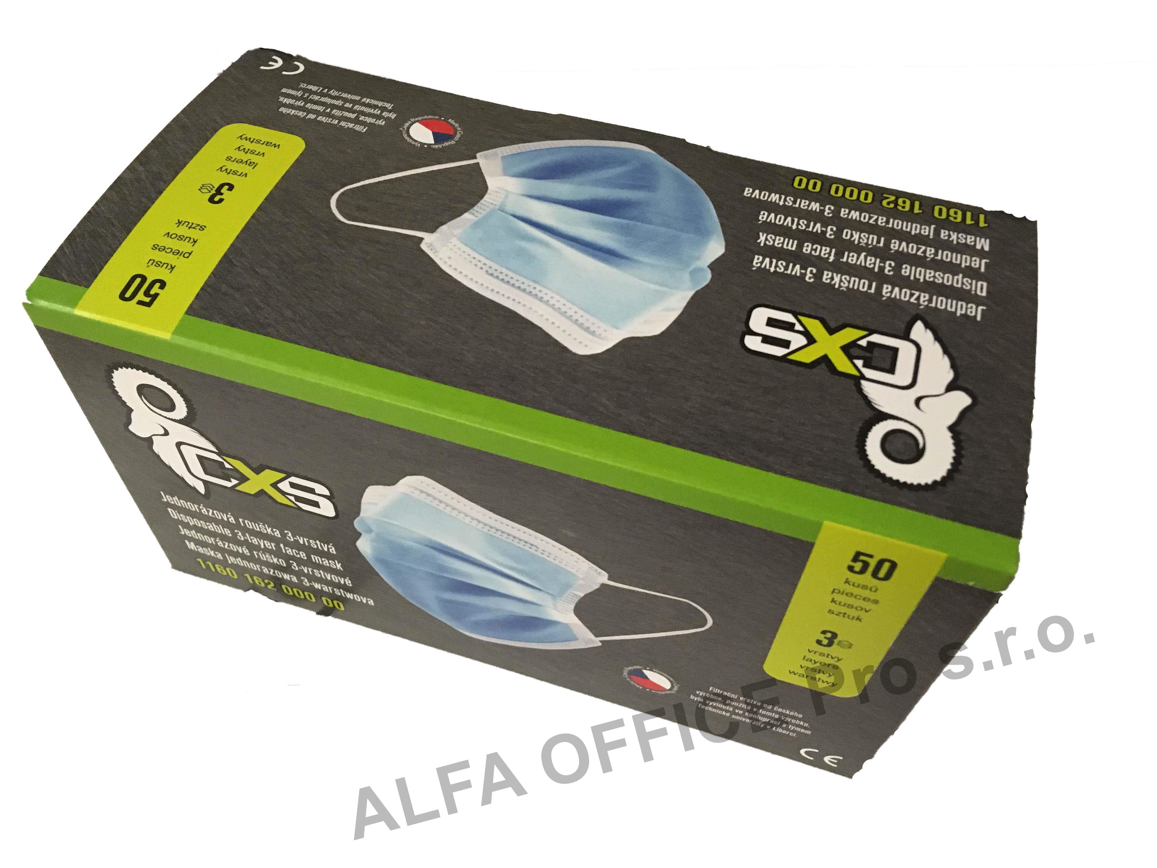 Třívrstvá ochranná rouška - jednorázová ČESKÁ VÝROBA