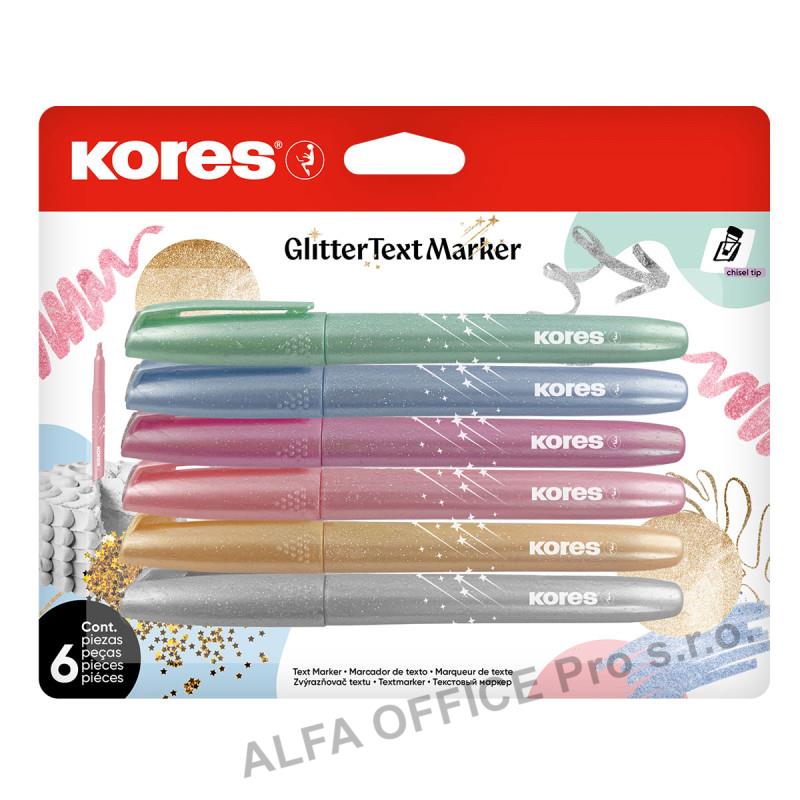Zvýrazňovače Kores - třpytivé / 6 metalických barev