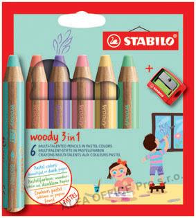 Pastelky STABILO® Woody PASTEL 3v1 / 6 barev + ořezávátko