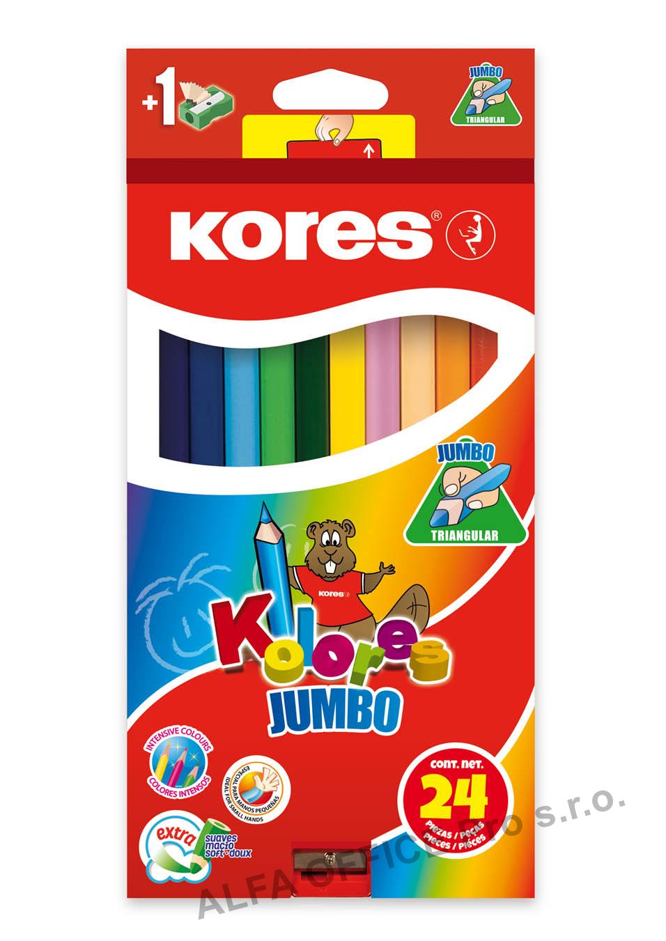 Pastelky Kores Kolores trojhranné / 24 barev / JUMBO