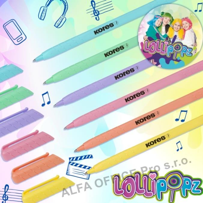 Kuličkové pero Kores K0 LOLLIPOPZ - pastelový mix / sada 6 ks