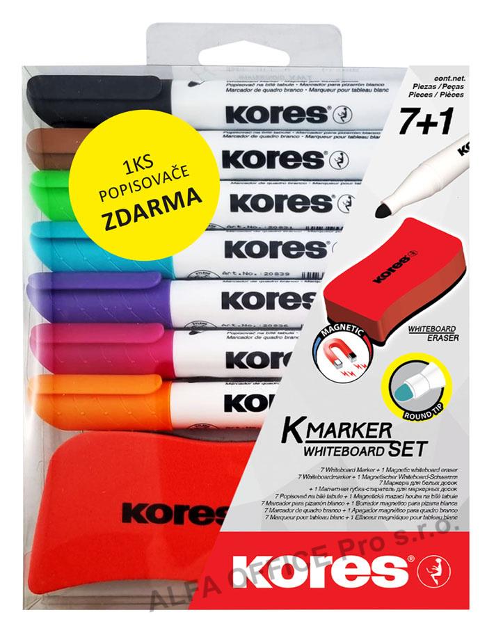 Popisovač Kores K-Marker Wihteboard - sada 6 ks + mazací houba / kulatý hrot