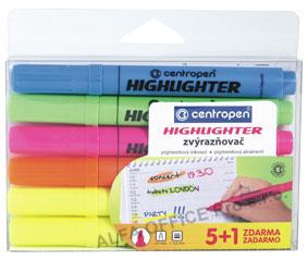 Zvýrazňovač Centropen HIGHLIGHTER 8552 / sada 5 + 1