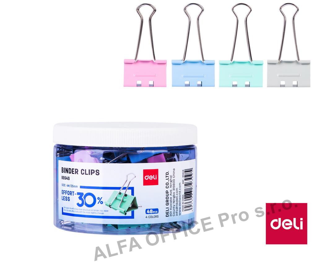 Klipy kovové pastelové DELI - 25 mm / 48 ks