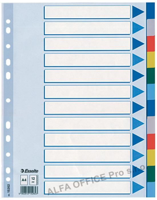 Rozdružovač A4 plastový Esselte - barevný / 12 listů