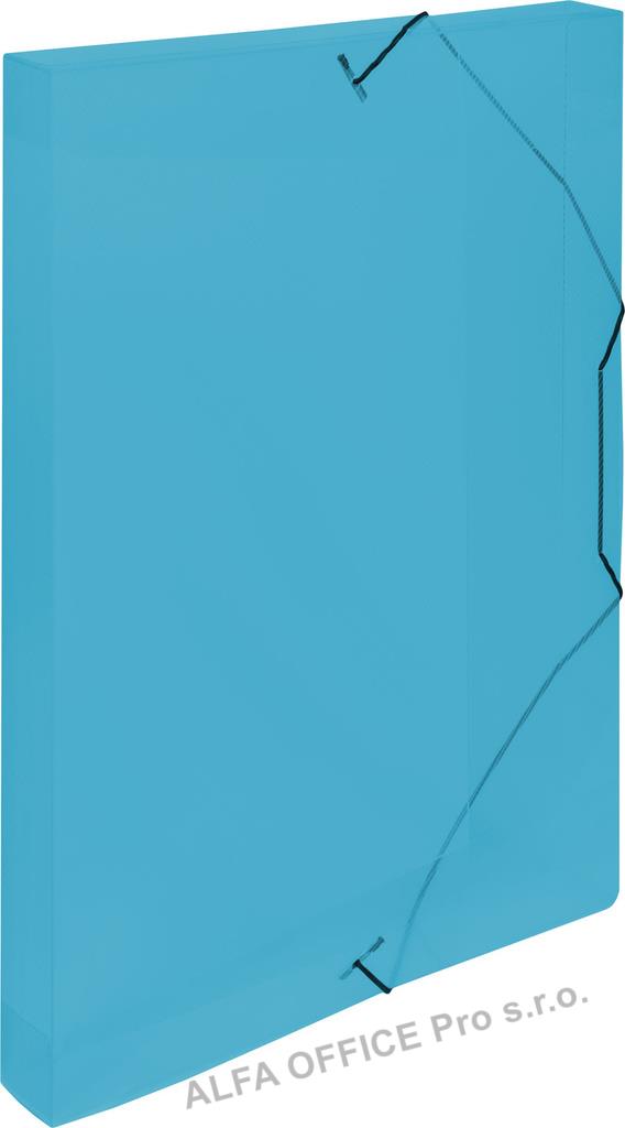 Box na spisy A4 s gumou průsvitný - hřbet 3 cm / modrá