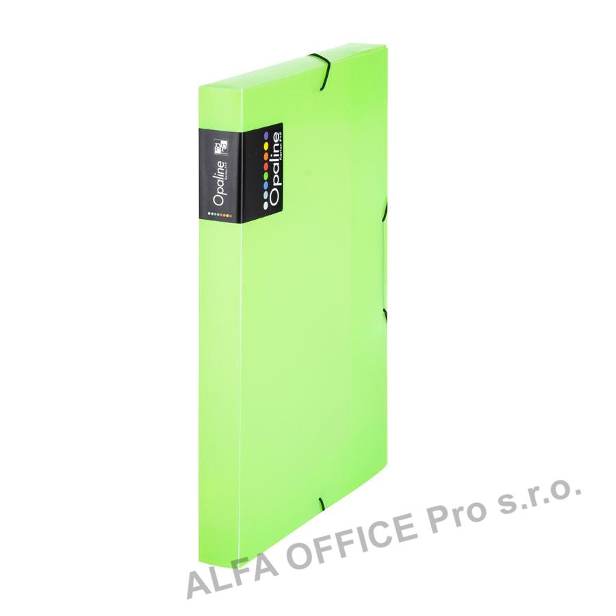 Box na spisy A4 s gumou průsvitný Opaline - hřbet 3 cm / zelená