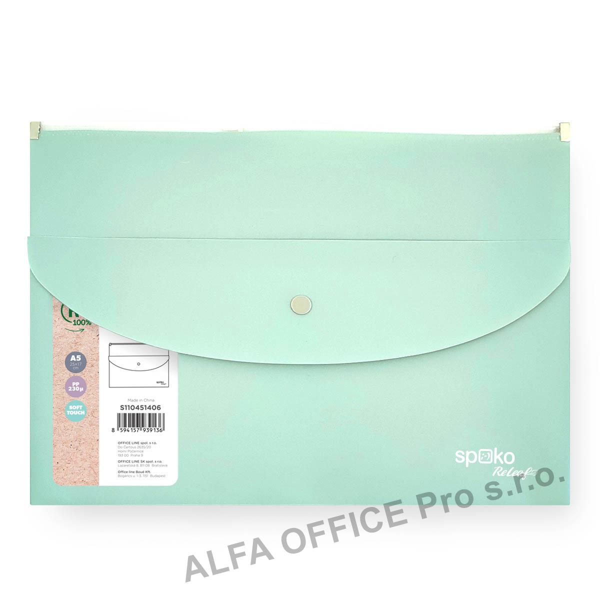 Spisové desky se zipemSpoko ReLeaf Soft touch - A5+ / mentolová
