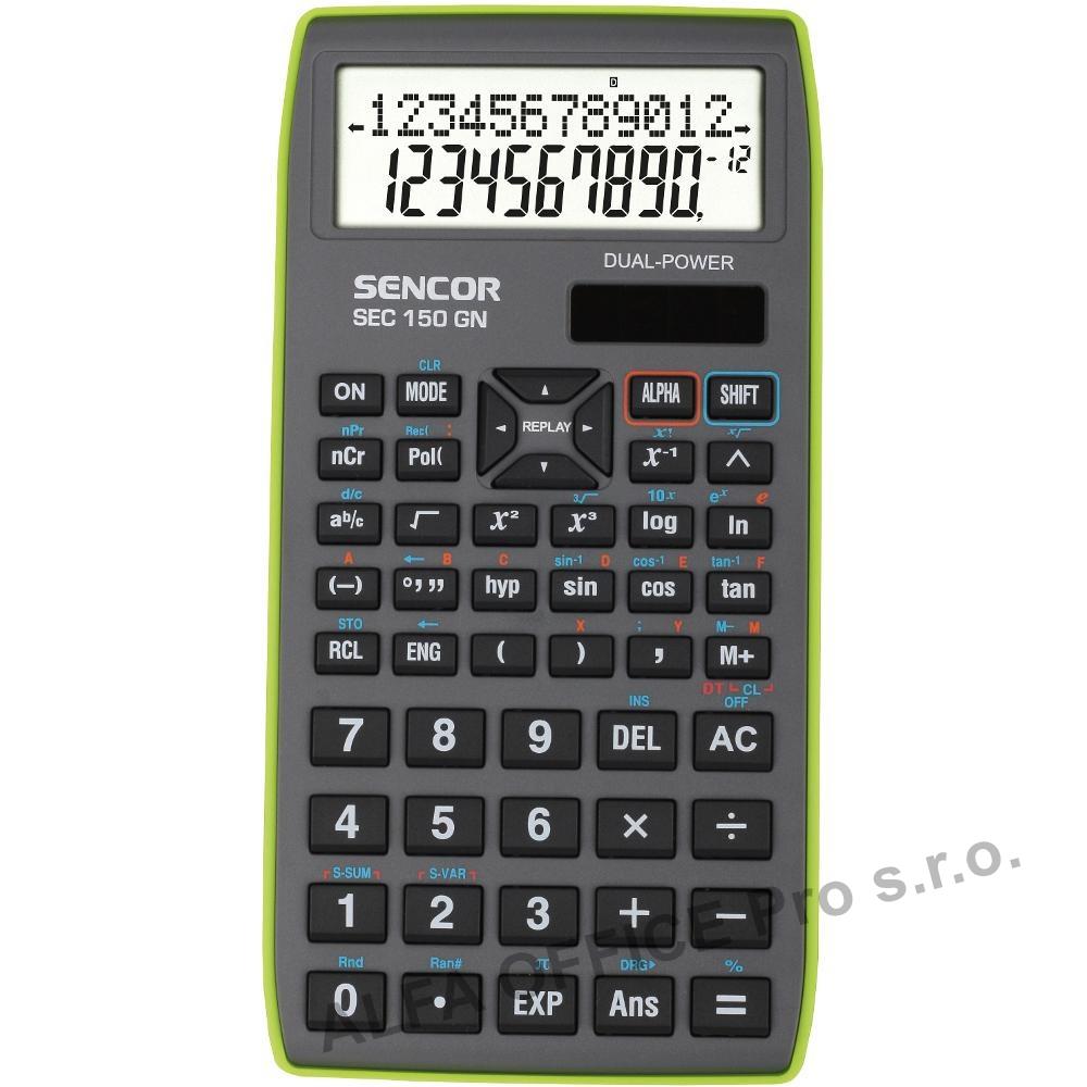 Kalkulačka Sencor SEC 150 GN vědecká displej 10 + 2 místa