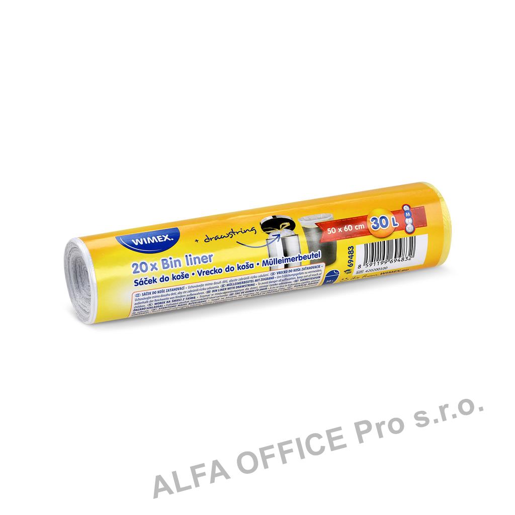 Pytle do koše Wimex stahovací - 50x60cm / 30l / 20ks / transparentní