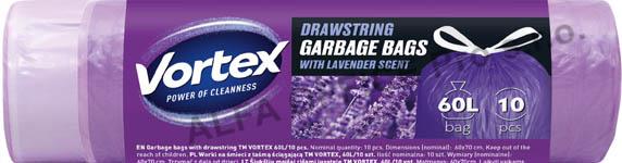 Pytle do koše Vortex stahovací - 60x70 cm / 60l / 10ks / s vůní levandule