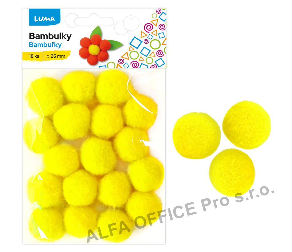 Bambulky plyšové 25mm - žluté / 18 ks