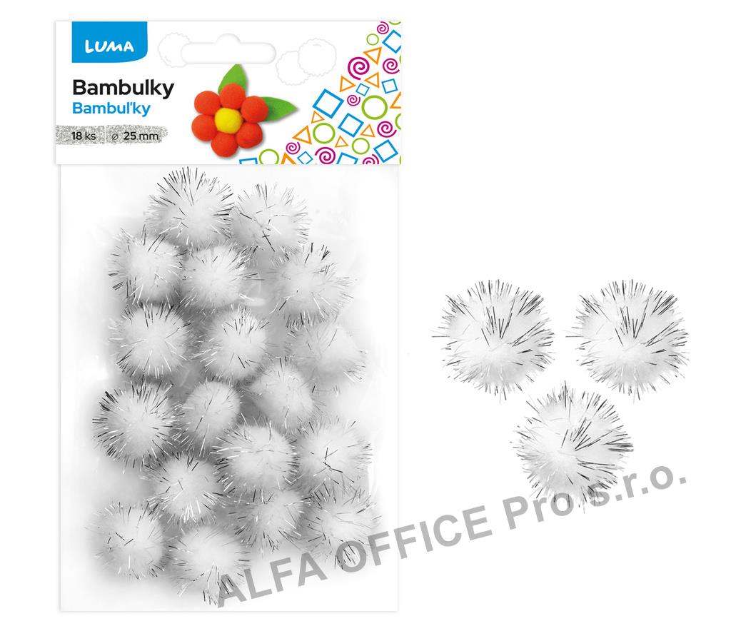 Bambulky metalické 25 mm - bílo-stříbrné / 18 ks