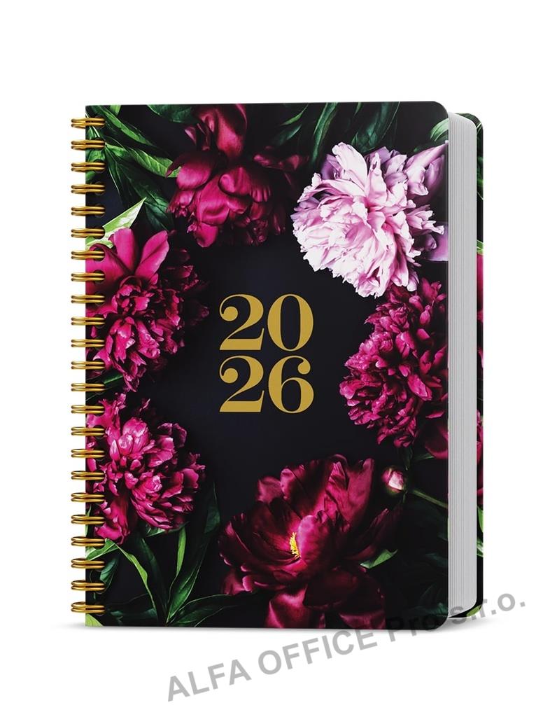 Diář LAMINO SPIRÁLA - A5 / denní / pivoňky