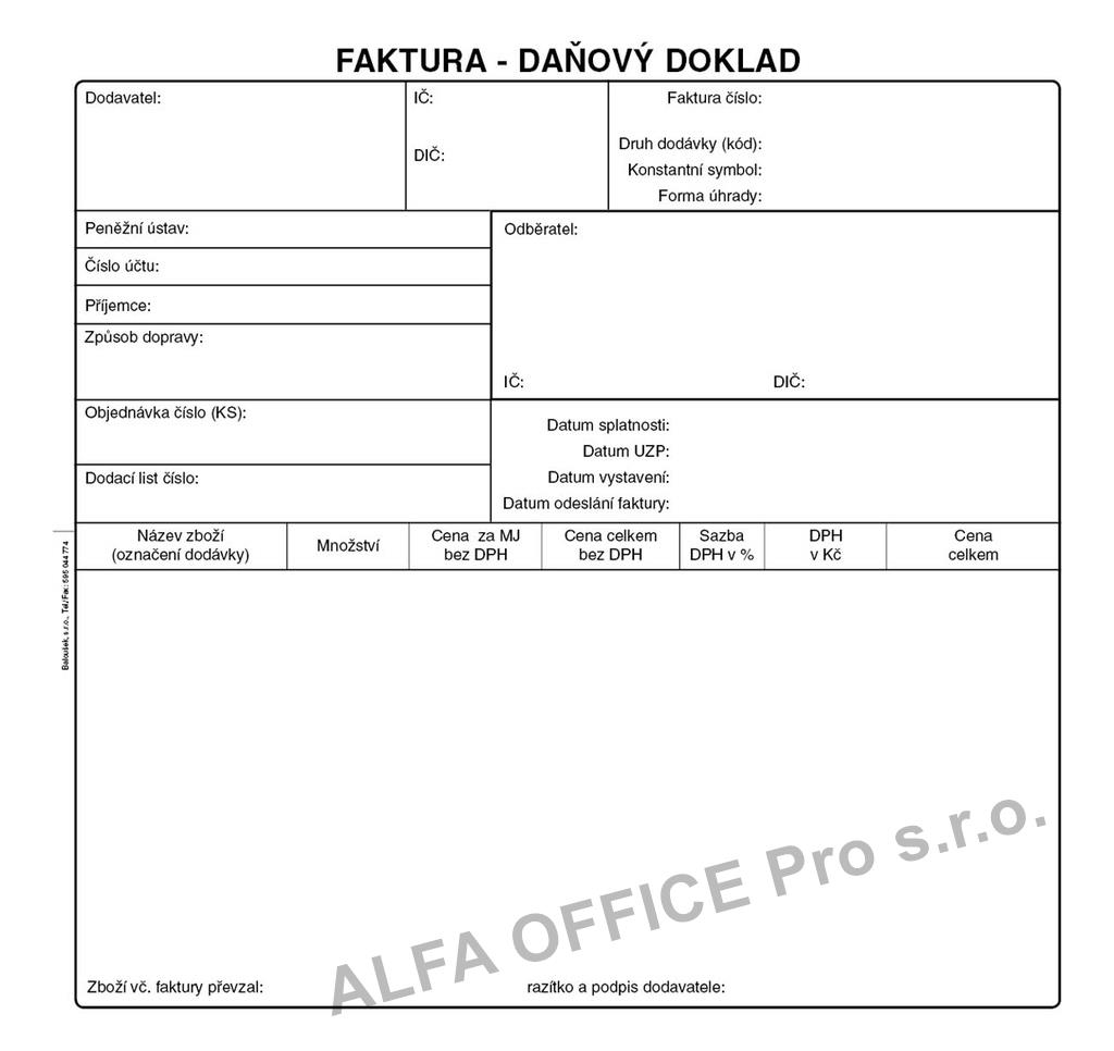 Faktura daňový doklad Baloušek A4 / 2/3 / 50 listů / NCR / PT200