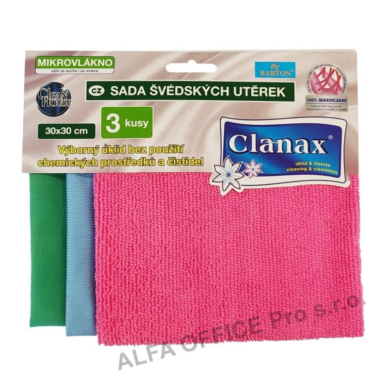 Švédské utěrky Clanax z mikrovlákna - 30 x 30 cm / 3 ks