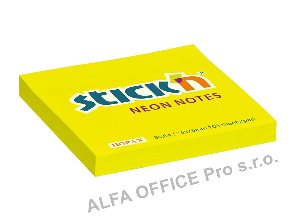 Samolepicí bločky Stick´n by Hopax - 76 x 76 mm / 100 lístků / neon žlutá