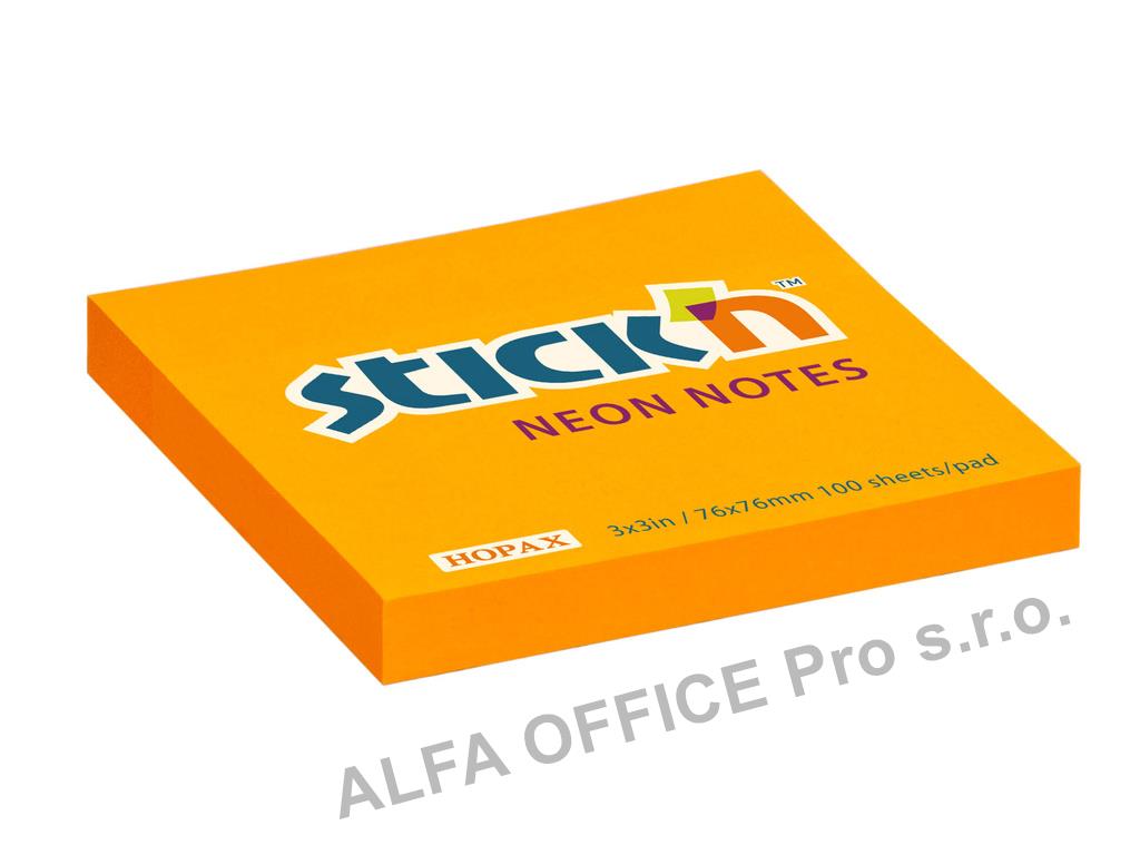 Samolepicí bločky Stick´n by Hopax - 76 x 76 mm / 100 lístků / neon oranžová