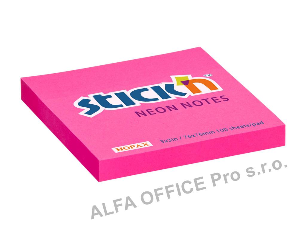 Samolepicí bločky Stick´n by Hopax - 76 x 76 mm / 100 lístků / neon růžová