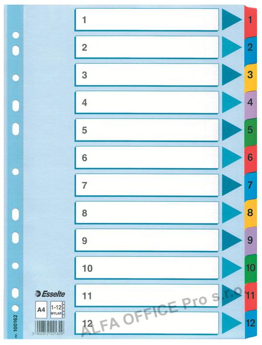 Rozdružovač A4 kartonový Esselte Mylar - barevný / 1 - 12